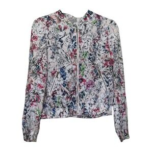 HM Floral Bomber Jacket Botanical Zip Up Lightweight Feminine Abstract Art